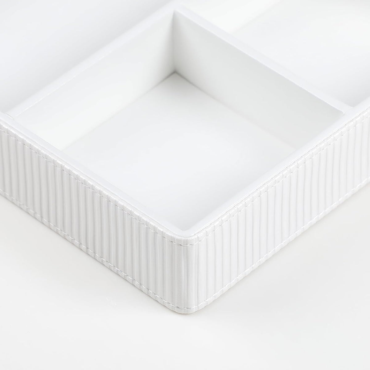 PU Leather Valet Tray, Decorative Trinket Vanity Desk Drawer Organizer Tray, Perfume Dish Catch All Bowl for Keys, Nightstand Drawer Organizer Women Men with 4 Compartments (Cream-White)
