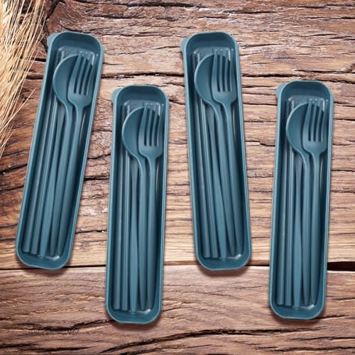 ELANE 4 Sets Reusable Travel Utensils Set with Case,Camping Cutlery Set Reusable Cutlery Set with Case,Utensil Sets for Lunch Picnic Daily Use Outdoor (darkblue)