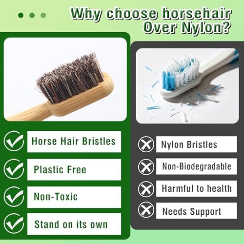 Horse Hair Toothbrush, All Natural Bamboo Toothbrush 4 Pack