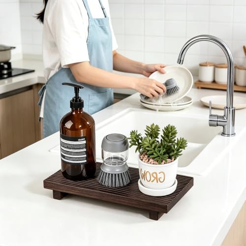 Bathroom Tray Farmhouse Decor Kitchen Soap Holder, 11" * 5.5" Dark Brown