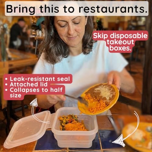 BYOB Collapsible Silicone Food Containers with Attached Lids – Reusable To-Go & Leftover Containers, Platinum Silicone, Leak-Resistant – 4 Pack (White/Pink)