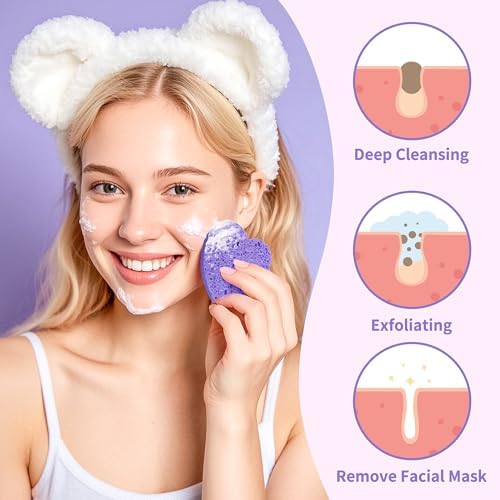 100-Count Compressed Facial Sponges, Purple Heart Shape