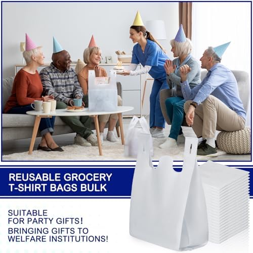 Windyun Large Grocery T-shirt Bags Bulk Reusable Non Woven Shopping Bag Foldable Gift Tote with Handle, 20.5x11x5.5 Inch