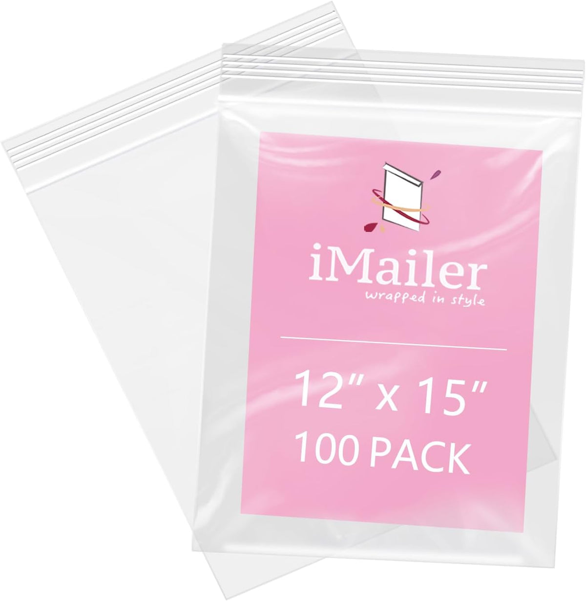 iMailer - 100 Pcs- 12" x 15" Large Plastic Zip Poly Bags- Clear Zip Storage Bag for Clothing, T-Shirts, Pants