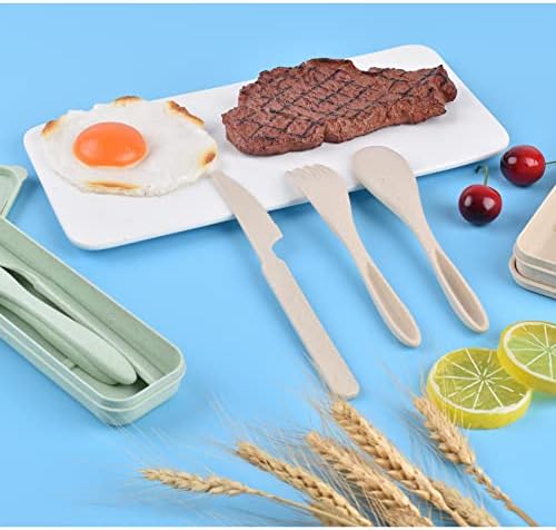 2 Sets Travel Utensils with Case, Portable Camping Cutlery Set