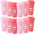 12 Sets Reusable Coffee Cups with Lids, 16oz, Pink Series