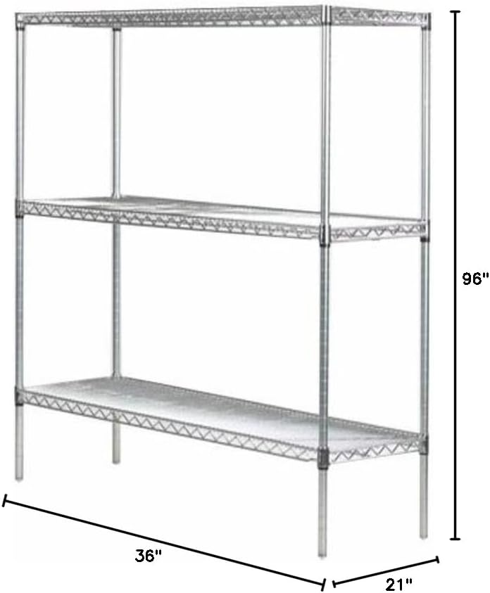 Omega 21" Deep x 36" Wide x 96" High 3 Tier Chrome Starter Shelving Unit