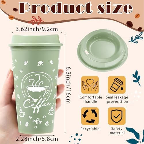 12 Sets Reusable Coffee Cups with Lids, 16oz, Green Series