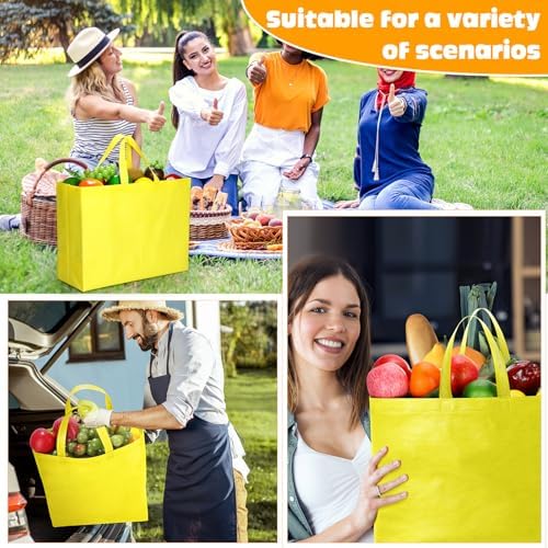 Windyun Reusable Grocery Bags Large Non Woven Shopping Bags with Handles Foldable Portable Tote, 16x6x12 Inch