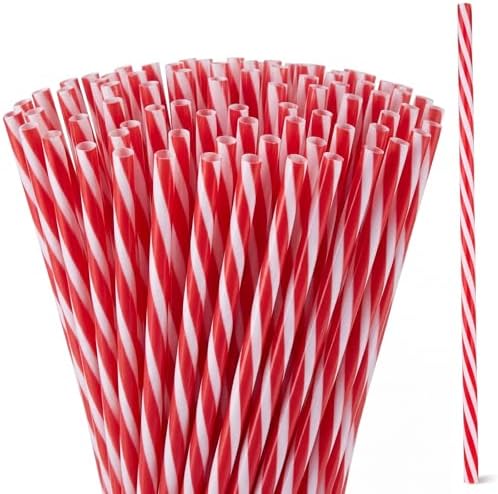 Honeydak 100 Pcs Reusable Plastic Straws Bulk,Red and White Stripe
