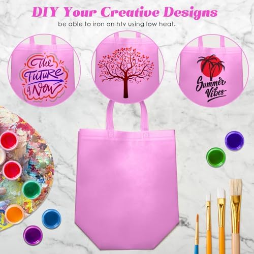 Reginary 50 Pcs Reusable Tote Bags Shopping Bags Non Woven, Pink