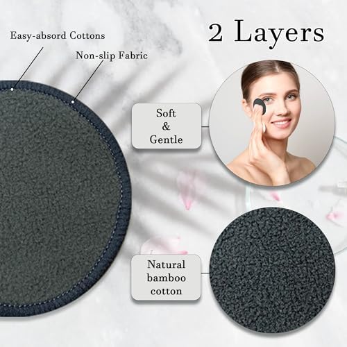 30 Packs Reusable Bamboo Charcoal Makeup Remover Pads for Face