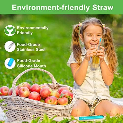 Kynup 4Packs Reusable Straws, Metal Straw with Silicon, Travel Drinking Straws with Case, Keychain, Cleaning Brushes, Silicon Pcs Perfect for Travel, Gifts (20 PCS) Blue-Black-Silver-Turquoise
