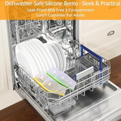 2 Pack Big Collapsible Full Silicone Bento Lunch Boxes With Lids, 3 Compartments, 45.6oz, Clear Divided Lunch Food Storage Containers, Safe in Microwave, Dishwasher and Freezer, BPA Free