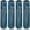 ELANE 4 Sets Reusable Travel Utensils Set with Case,Camping Cutlery Set Reusable Cutlery Set with Case,Utensil Sets for Lunch Picnic Daily Use Outdoor (darkblue)