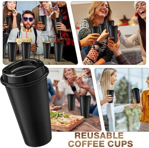 Honeydak 45 Pack 16 oz Reusable Coffee Cups with Lids Water Bottle Iced Coffee Travel Mug Reusable Portable Plastic Tea Tumblers Bulk for Hot and Cold Drinks Birthdays Party(Classic,Black)
