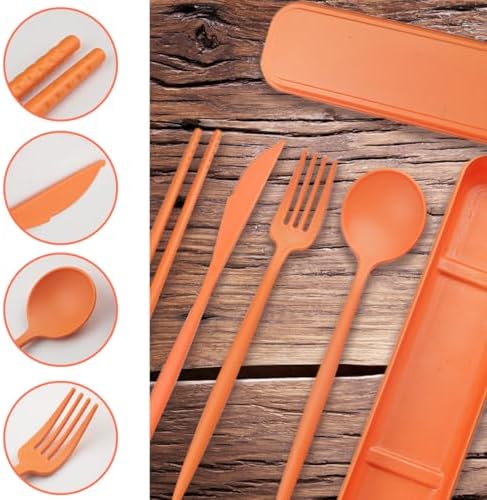 4 Sets Reusable Utensils With Case, Camping Cutlery Travel Silverware for Work, Lunch Picnic Daily Use Outdoor (Orange)