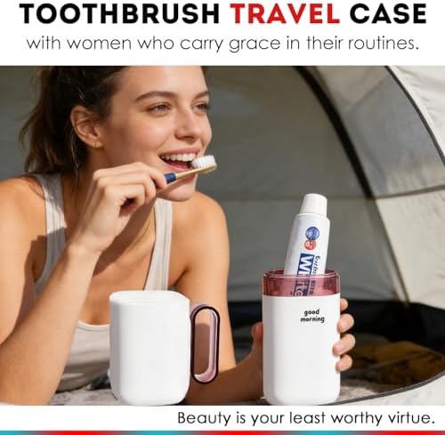 Toothbrush Travel Case,Toothbrush Holder and Rinse Cup with Handle Travel Toothbrush Cup,Multifunctional Toothbrush Cover,Large Capacit Travel Toothbrush Holder with Mouthwash Cup Purple