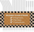 Glass Straws, 18-Pack Reusable Clear Glass Drinking Straws Set