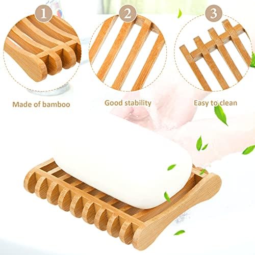 Suclain 3 Pcs Bamboo Soap Dish for Shower Self Draining Slotted Bar Soap Holder Wooden Tray for Shower, Sink, Bathroom, Bath Tub, Restaurant Counter, Kitchen Sponges, Easy Dry