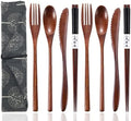 Reusable Wooden Utensils for Eating 8 Pcs Travel Wooden Spoons Forks Chopsticks Cutlery Set with Case Lunch Utensils Silverware Set for Lunch Portable Wood Flatware Set for Eating
