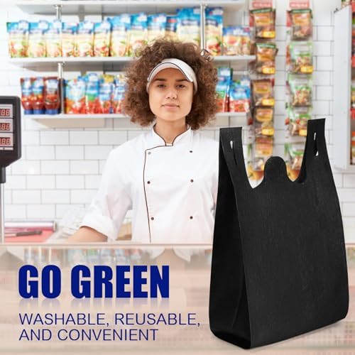 Windyun Large Grocery T-shirt Bags Bulk Reusable Non Woven Shopping Bag Foldable Gift Tote with Handle, 20.5x11x5.5 Inch