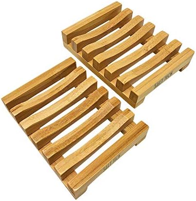 Bamboo Soap Dish, 2pc Rectangular, Light Brown, 3.4 x 4.5 inches, 0.14 pounds, Bathtub