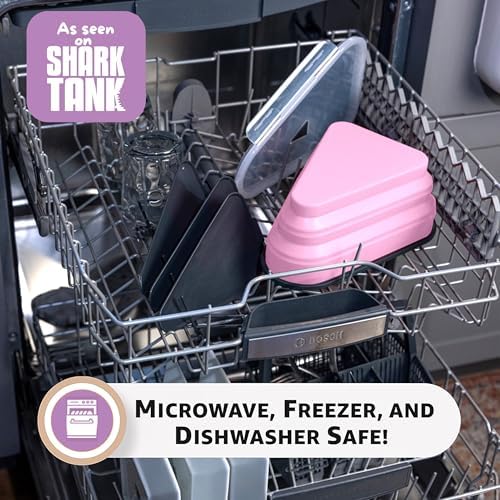 PIZZA PACK The Perfect Reusable Pizza Storage Container with 5 Microwavable Serving Trays - BPA-Free Adjustable Pizza Slice Container to Organize & Save Space, Pink