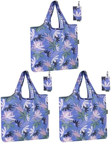 HOLYLUCK Reusable Grocery Bags,Heavy Duty Foldable Shopping Tote Bag (Standard, Purple leaves)