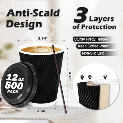 Lamosi 500 Pack 12 oz Coffee Cups with Lids, Disposable To Go Paper Cups