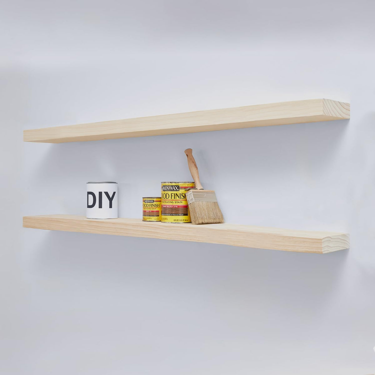 Homeforia Wood 48 inch Floating Shelf, High End Solid Natural Wood 48inch Floating Shelves for Wall Mounted, Unfinished Wooden Large Floating Shelves, Heavy Duty Bracket, 48 X 6.5 X 1.75 in, Set of 2