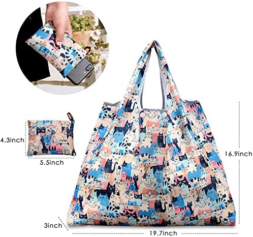 KINGMAS Reusable Grocery Bags, Eco-Friendly Folding Tote Shopping Bag fits in Pocket, Washable Waterproof Nylon Pouch Bags