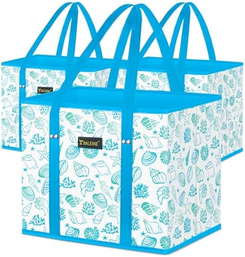 BALEINE 3PK Reusable Grocery Bags, Heavy Duty Shopping Tote Bag