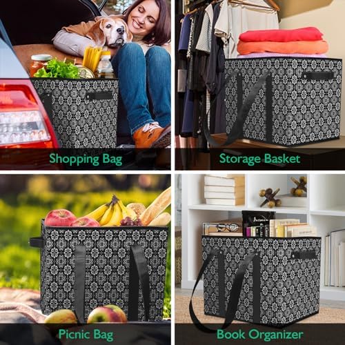 Reusable Grocery Bags 4 Pack, Foldable & Water Resistant Shopping Bags