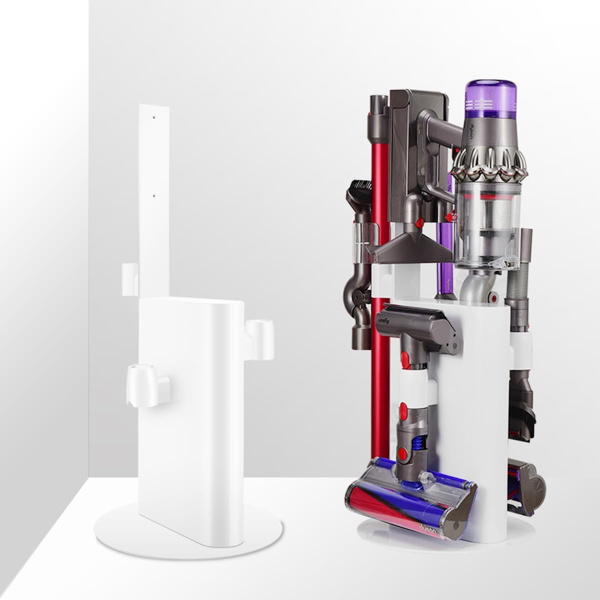 Vacuum Stand Holder for Dyson V15 V11 V10 V8 V7 V6 Cleaner, Stable Metal Storage Rack, Drill-Free Organizer Bracket Compatible with Dyson Cordless Vacuum Cleaner and Its Tools, White