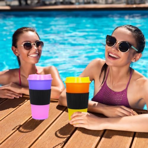 Color Changing Cups, 5 Pack 24oz Plastic Tumblers, Reusable Iced Coffee & Smoothie Cups with Lids and Straws for Parties and Travel (Hot coffee, 12 Pack)