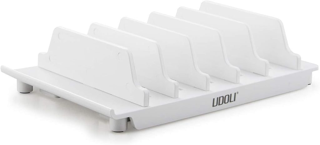 Adjustable Universal Cell Phone Dock Stand Holder, Tablet Organizer Multi Device Desktop Stand for iPhone Samsung Galaxy Google Nexus Kindle - No Charging Port (White)