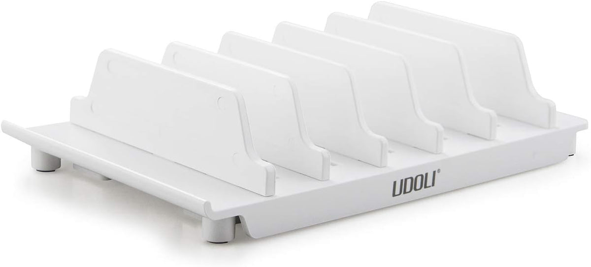 Adjustable Universal Cell Phone Dock Stand Holder, Tablet Organizer Multi Device Desktop Stand for iPhone Samsung Galaxy Google Nexus Kindle - No Charging Port (White)