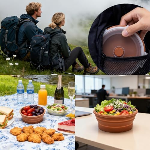 Collapsible Bowls with Lids, Reusable Silicone Food Storage Containers for Meal Prep, Camping Must Haves Accessories ， Microwave Freezer Safe Dishwasher Safe Leak Proof，Set of 3 with Lids