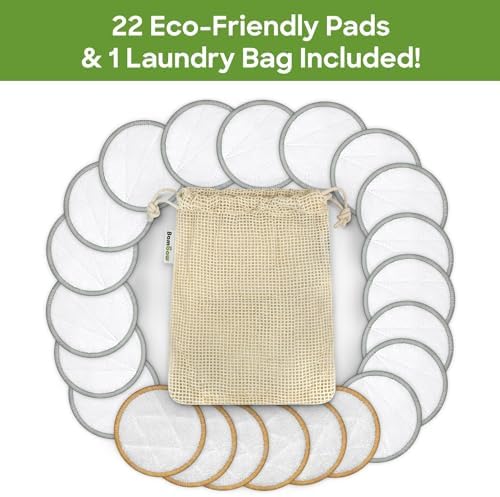 Bambaw Reusable Makeup Remover Pads, 22 Face Rounds with 1 Bag for Laundry & Storage, Washable Cotton Rounds, Soft & Exfoliating Reusable Face Pads