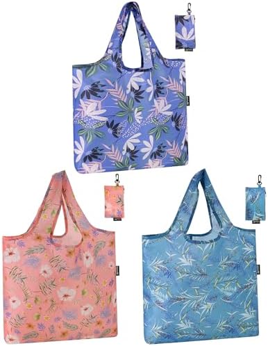 HOLYLUCK Reusable Grocery Bags,Heavy Duty Foldable Shopping Tote Bag (Standard, Tropical floral)