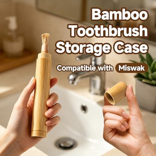Toothbrush Holder Compatible with Miswak,2Packs Bamboo