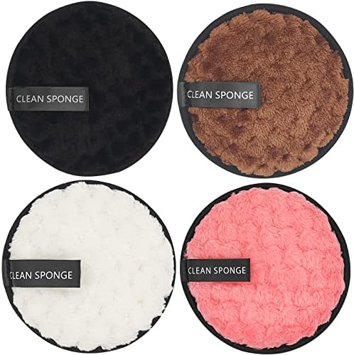Reusable Soft Makeup Remover Pads for All Skin - 4 pack Microfiber Face Rounds Wipes Heavy Mascara Eye Shadow Facial Cleansing Puffs Foundation, Washable Removal Cloth, Chemical Free