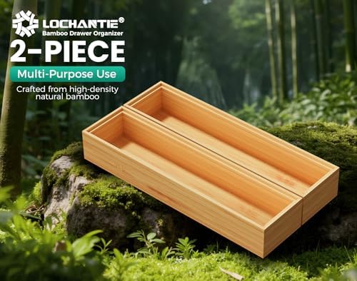Bamboo Kitchen Drawer Organizer Boxes 12" x 3" Stackable Wooden Organizers