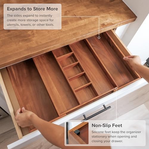 KitchenEdge Utensil & Junk Drawer Organizer, 16-28 in, Acacia