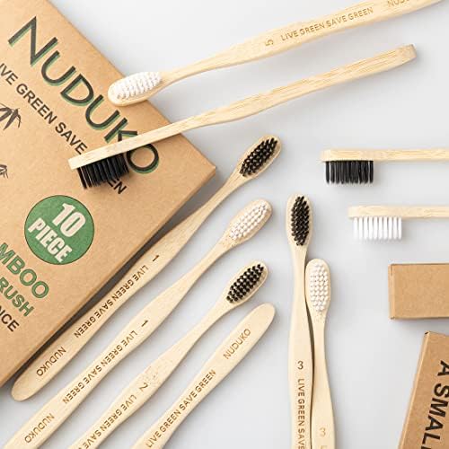 Bamboo Toothbrushes 10 Pack, BPA Free Biodegradable Soft Bristle Toothbrush