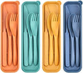 DISSKNIC 4 Sets Reusable Utensils Set with Case,Travel Utensils Cutlery Set Spoons and Forks Set, Reusable Plastic Utensils for Lunch Box Accessories for Adults, Portable Lunch Utensils Set for Daily