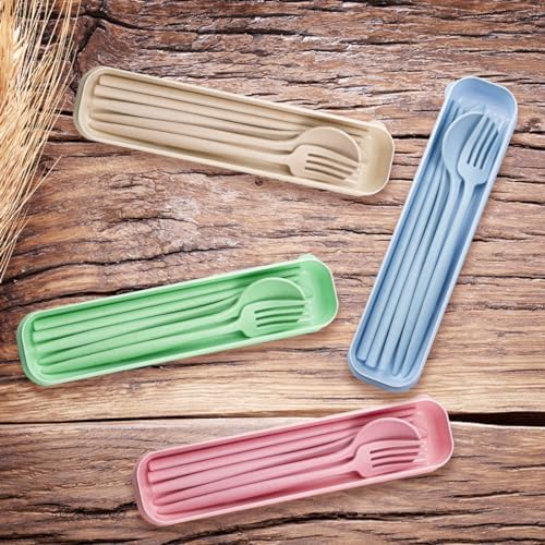 ELANE 4 Sets Reusable Travel Utensils Set with Case,Camping Cutlery Set Reusable Cutlery Set with Case,Utensil Sets for Lunch Picnic Daily Use Outdoor