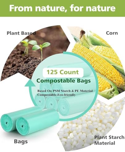 AYOTEE 1.3 Gallon Compostable Trash Bags, Small Compost Bags Biodegradable