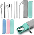 HaWare Portable Travel Utensils with Case, Stainless Steel Silverware Set for Camping Office School Lunch, Including Knife Fork Spoon Chopsticks, Reusable and Dishwasher Safe(Green)